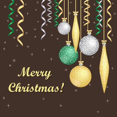 card with Christmas balls and streamersのイラスト素材