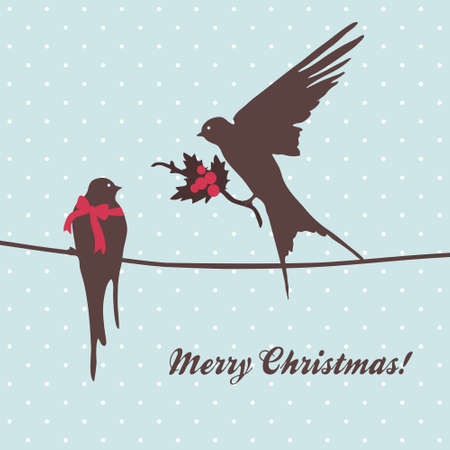 Cute  merry Christmas card with birds greetingのイラスト素材