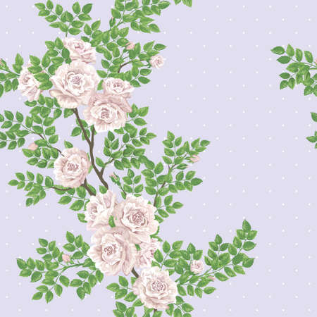 Retro romantic seamless vector pattert with tea-rose branchのイラスト素材