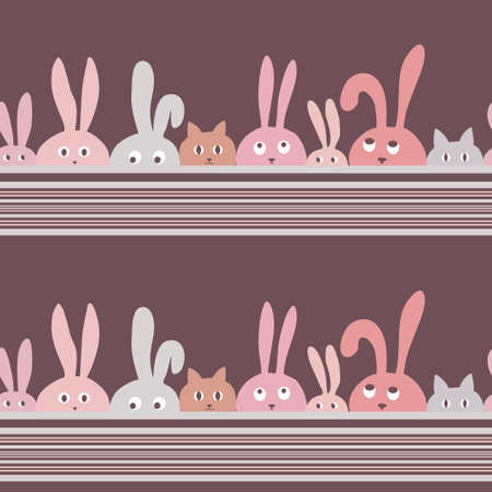 Seamless background with cartoon rabbits and kittensのイラスト素材