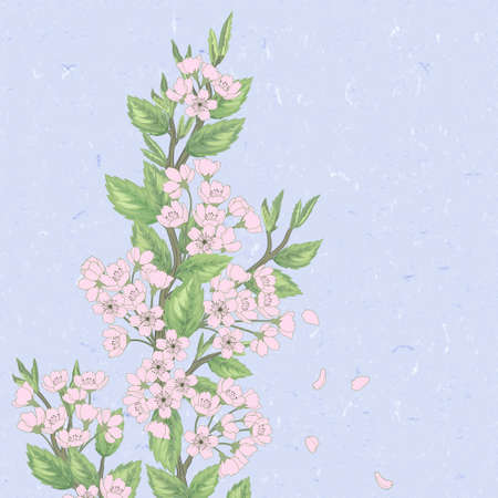 Beautiful   spring pattern with green branches and flowers.のイラスト素材