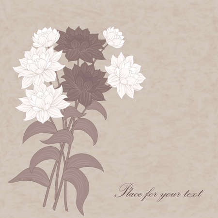 Beautiful vector bouquet with dahlias. Hand-drawn floral  background.のイラスト素材