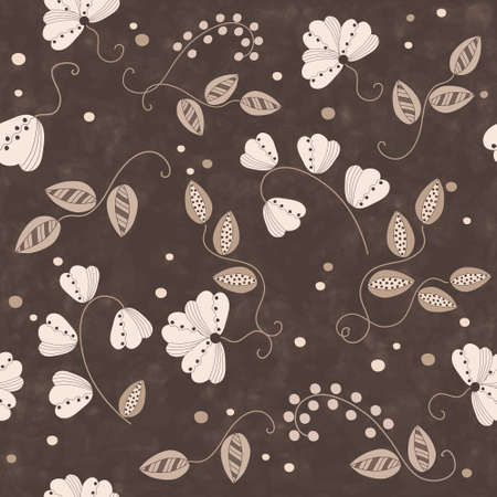 Seamless pattern of handmade painted beautiful leaves and flowers.のイラスト素材