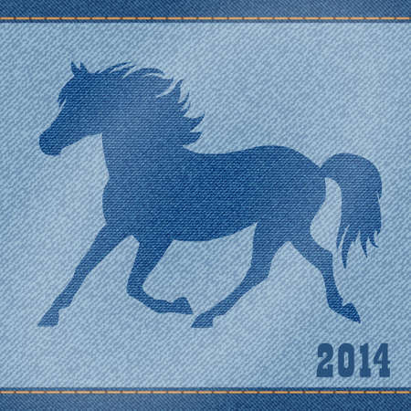 Elegance blue denim jeans horse. Christmas card.のイラスト素材