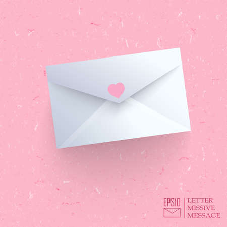 Realistic closed envelope on pink cardboard background. のイラスト素材