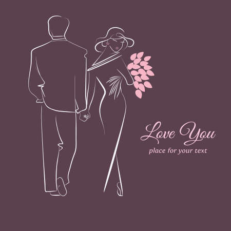 Elegant card with silhouette of couples in love.のイラスト素材
