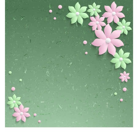 Abstract gray background with 3d elegant paper  flowers.のイラスト素材