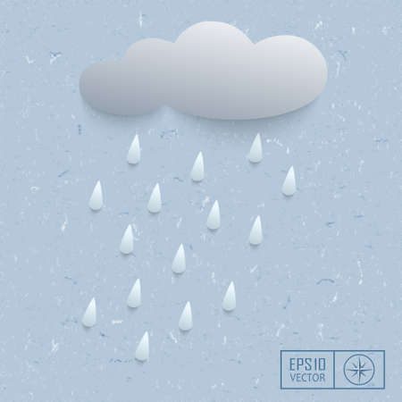Beautiful stylized 3d illustration with rain and cloud. cardboard backgroundのイラスト素材