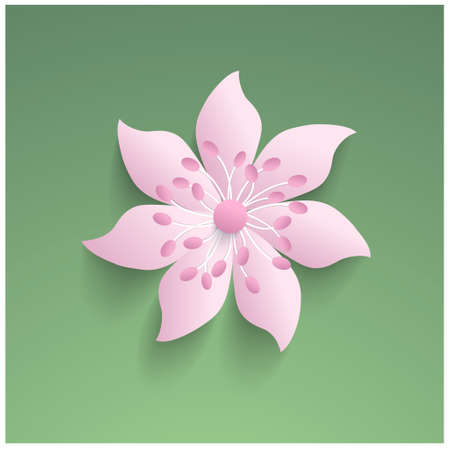 Abstract cardboard background with 3d paper pink flower.のイラスト素材