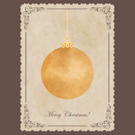 Elegant vintage card with golden Christmas-tree ballのイラスト素材