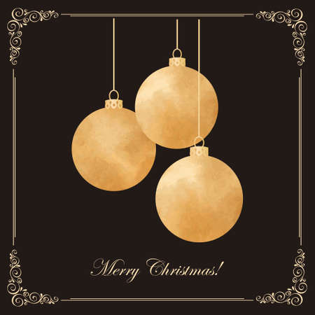Elegant vintage card with golden Christmas-tree ballsのイラスト素材