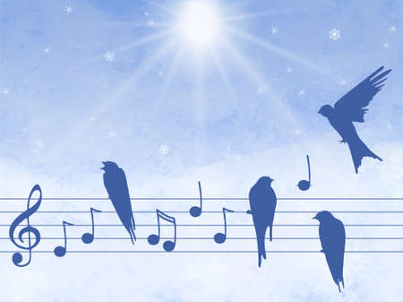 Elegant abctract illustration of music notes with birdsのイラスト素材