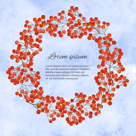 Beautiful watercolor hand painting illustration  with  branches rowan berryのイラスト素材
