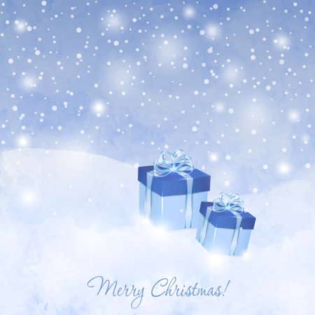 Christmas blue background with gift boxes and snowflakesのイラスト素材