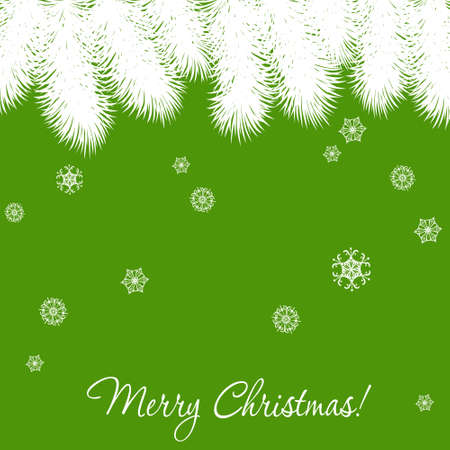 Elegant vintage christmas card  with white fir twigs and snowflakesのイラスト素材