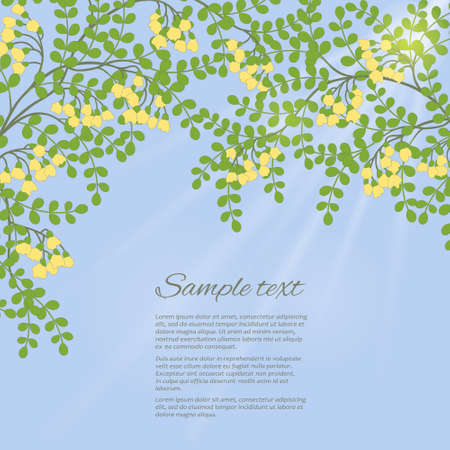 Spring card with abstract leaves and flowersのイラスト素材