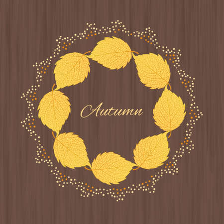 Beautiful  illustration  with autumn leaves on wooden backgroundのイラスト素材