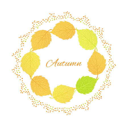 Beautiful  illustration  with autumn leaves on wooden backgroundのイラスト素材