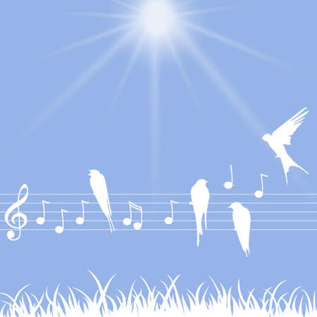 Elegant abctract illustration of music notes with birdsのイラスト素材