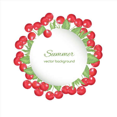 Spring card with red cherry on white backgroundのイラスト素材