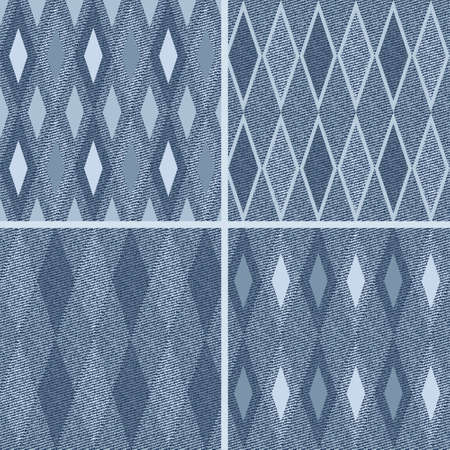 Set  seamless pattern with denim jeans backgroundのイラスト素材