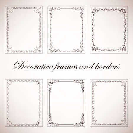 Set vintage decorative frames and bordersのイラスト素材