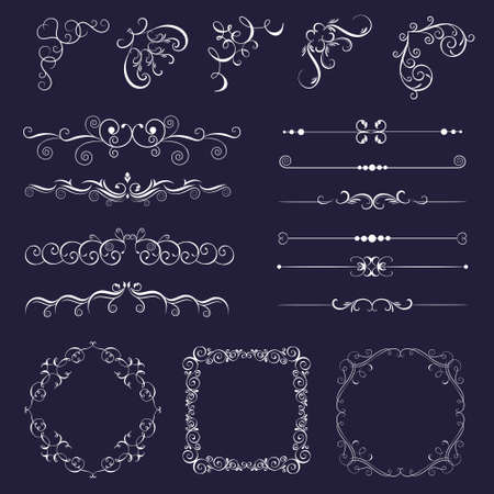 Set vintage decorative elements, borders, corner for design frameworks and baのイラスト素材