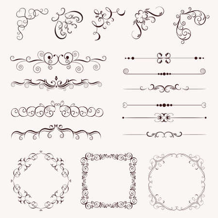 Set vintage decorative elements, frames, borders, corner for design, Can use for birthday card, wedding invitations.のイラスト素材