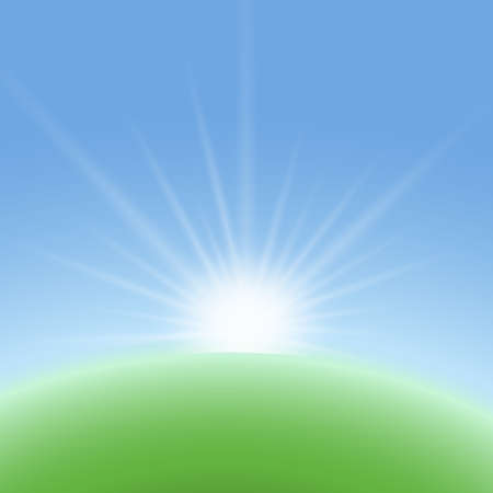 Beautiful stylized  illustration with sky, sun and Earthのイラスト素材