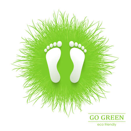 Illustration of eco friendly footprints on green grassのイラスト素材