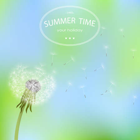 Spring dandelion flowers  on a blue backgroundのイラスト素材