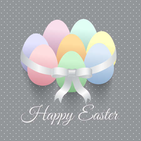 Elegant Easter greeting card with eggs and bow.のイラスト素材