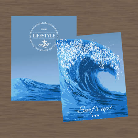 Set realistic illustrations of  ocean waveのイラスト素材