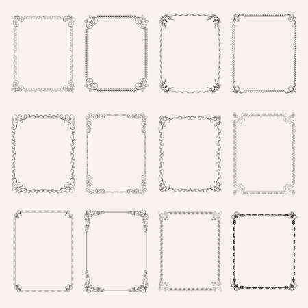 Set vintage decorative frames and bordersのイラスト素材