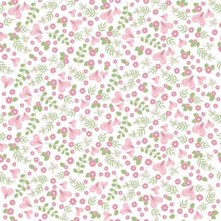 Elegant seamless pattern with abstract flowers and heartsのイラスト素材