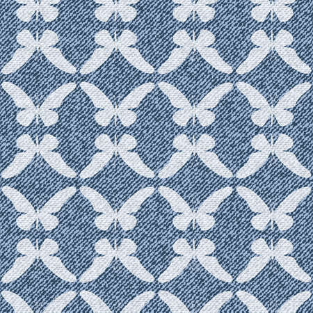 Elegant seamless pattern with butterflies on denimのイラスト素材