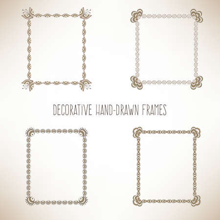 Set hand drawn decorative frames and bordersのイラスト素材