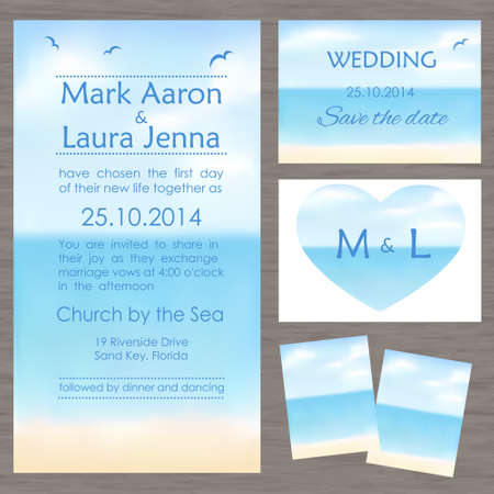 Set of wedding cards or invitations with beautiful seascapeのイラスト素材