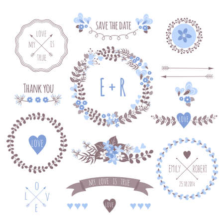 Set of vintage styled design romantic hipster iconsのイラスト素材