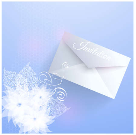 Wedding invitation card with floral elements and envelopeのイラスト素材