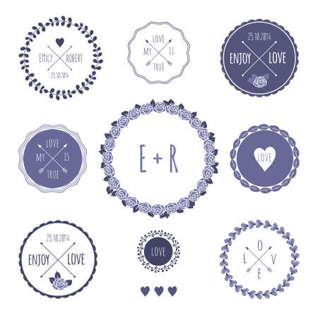 Set of vintage styled design romantic hipster iconsのイラスト素材
