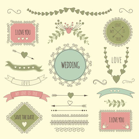 Set of vintage styled design romantic hipster icons and elementsのイラスト素材