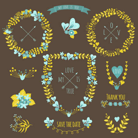 Set of vintage styled design romantic hipster iconsのイラスト素材