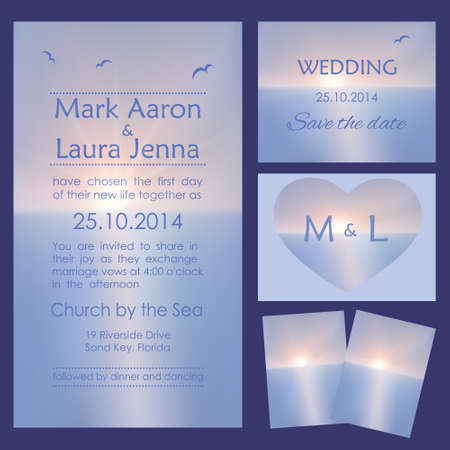 Set of wedding cards or invitations with beautiful seascapeのイラスト素材