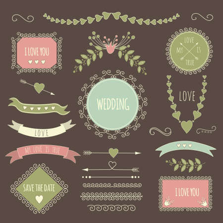 Set of vintage styled design romantic hipster icons and elementsのイラスト素材