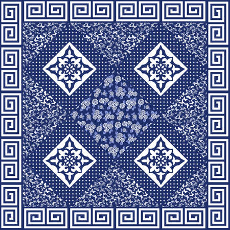 Vector abstract seamless patchwork pattern with geometric and floral  ornaments, stylized flowers, dots, snowflakes and lace. Vintage boho style.のイラスト素材