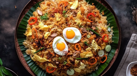 Nasi goreng - malaysian fried rice with egg and vegetables, AI generateの素材