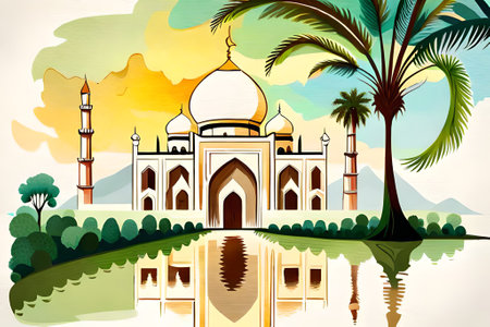 Illustration of Taj Mahal in Agra, Uttar Pradesh, Indiaの素材