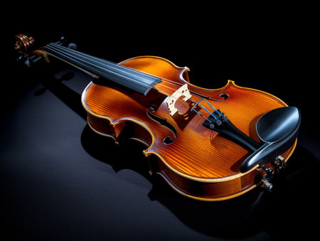 violin on black background, musical instrument, closeup of photoの素材