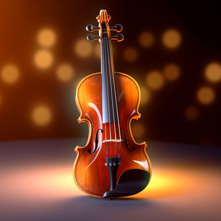 Violin on a dark background with bokeh. 3d renderingの素材